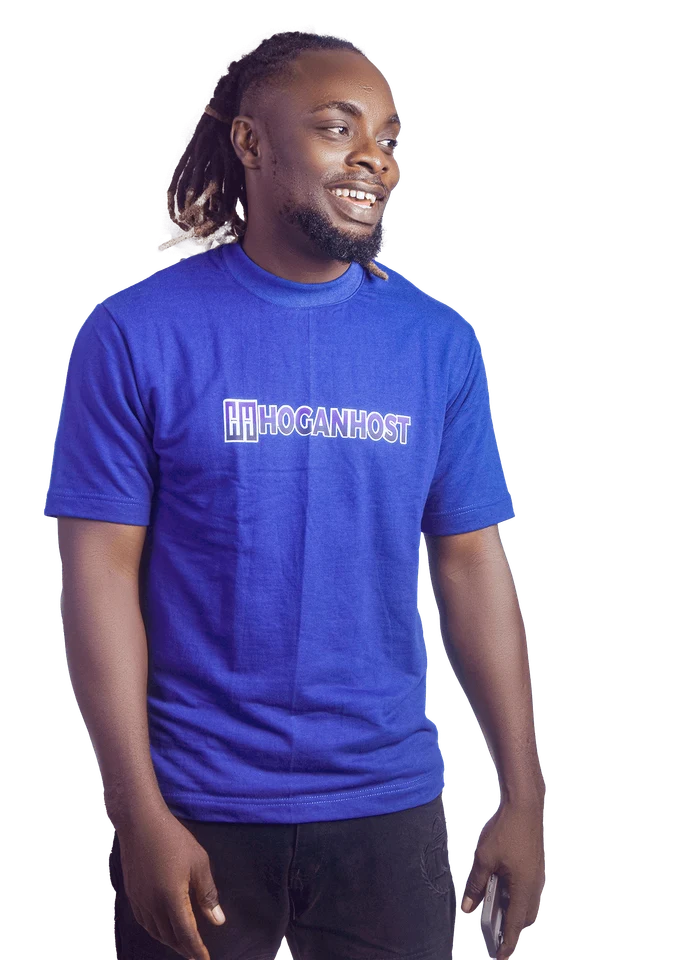 A member of the HoganHost team wearing a HoganHost shirt